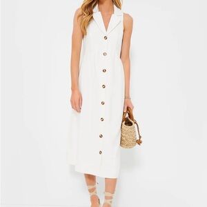 Pomander Place White Sleeveless Sundress with Notched Collar